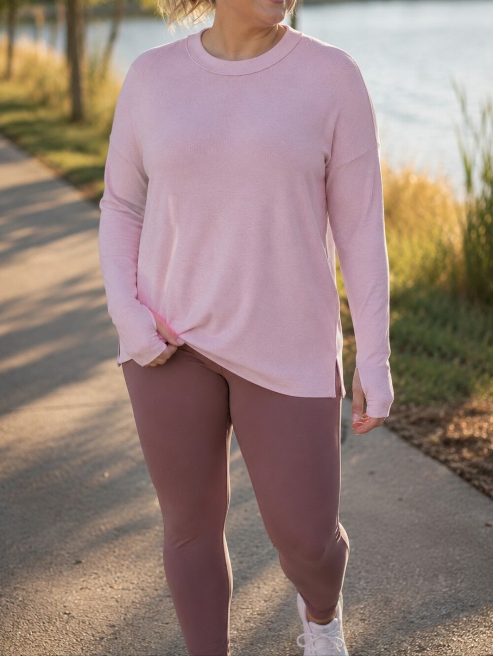 Lululemon Athletica Light Pink Crewneck Cotton Blend Knit Sweater Pullover